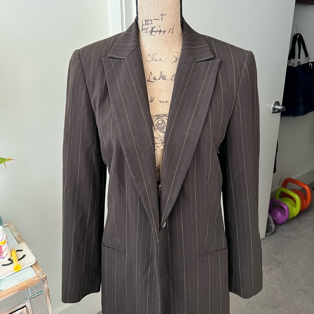 Chocolate Pinstripe Blazer, Excellent Condition.